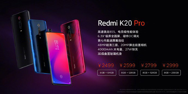 Redmi K20/K20 Pro ra mắt, Snapdragon 855, 3 camera sau, cam chính 48MP, cảm biến vân tay trong màn hình, giá chỉ từ 8,4 triệu