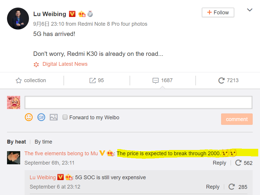 Lu Weibing - CEO Redmi xác nhận Xiaomi Redmi K30 sắp được ra mắt