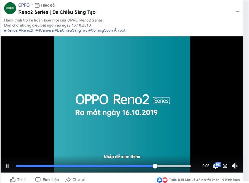 Oppo Reno2 & Oppo Reno2 F đã ấn định ngày ra mắt tại Việt Nam