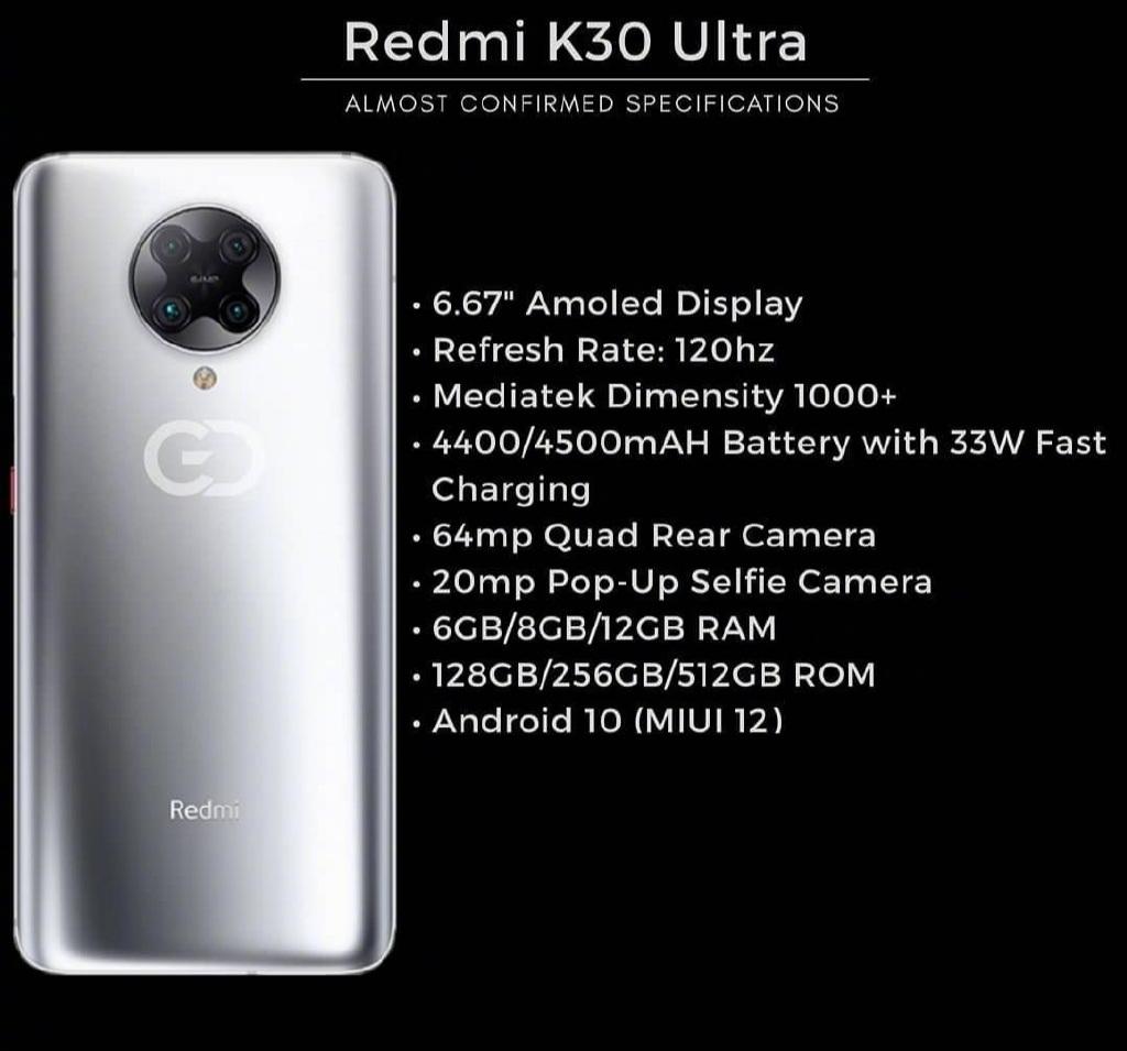 Xiaomi Redmi K30 Ultra sẽ có màn hình AMOLED 6.67 inches 120Hz
