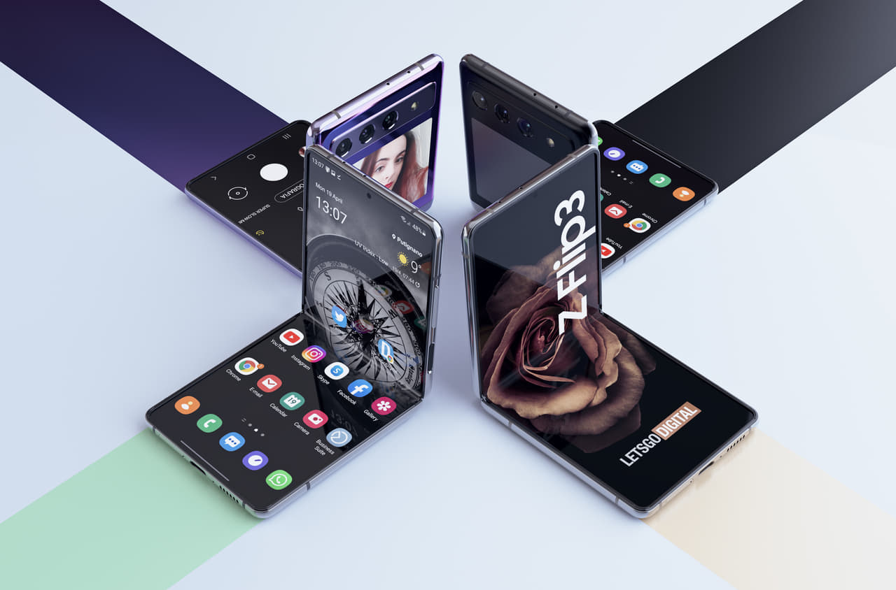 Smartphone màn hình gập Samsung Galaxy Z Flip 3 dự kiến sẽ ra mắt với 8 tùy chọn màu sắc nổi bật: Dark Blue, Pink, White, Gray, Purple, Green, Black và Beige.